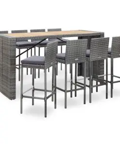 vidaXL 9 Piece Outdoor Bar Set Poly Rattan and Acacia Wood Grey
