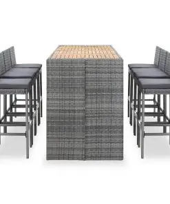 vidaXL 9 Piece Outdoor Bar Set Poly Rattan and Acacia Wood Grey