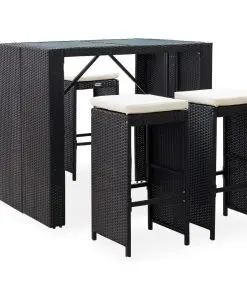vidaXL 5 Piece Outdoor Bar Set Poly Rattan and Glass Black