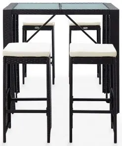 vidaXL 5 Piece Outdoor Bar Set Poly Rattan and Glass Black