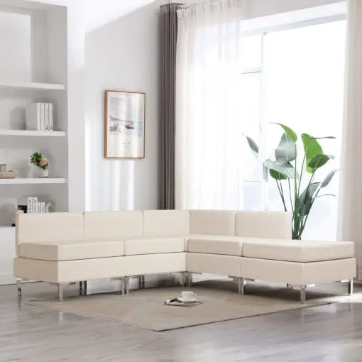 vidaXL 5 Piece Sofa Set Fabric Cream