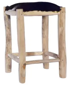 vidaXL Bar Stool Real Goat Leather and Solid Teak Wood