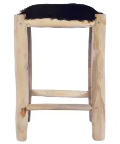 vidaXL Bar Stool Real Goat Leather and Solid Teak Wood