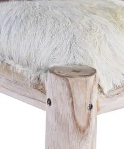 vidaXL Bar Stool Real Goat Leather and Solid Teak Wood