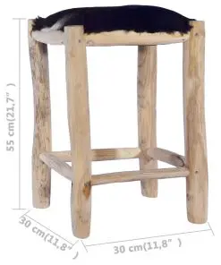 vidaXL Bar Stool Real Goat Leather and Solid Teak Wood