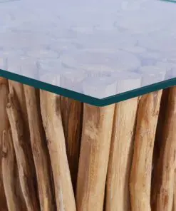 vidaXL Coffee Table with Glass Top 66x66x40 cm Solid Teak Wood