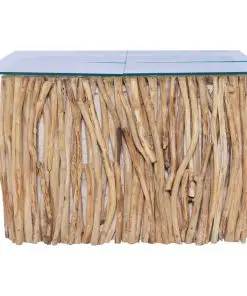 vidaXL Coffee Table with Glass Top 66x66x40 cm Solid Teak Wood