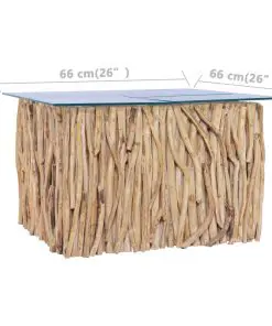 vidaXL Coffee Table with Glass Top 66x66x40 cm Solid Teak Wood