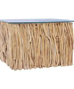 vidaXL Coffee Table with Glass Top 66x66x40 cm Solid Teak Wood