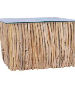 vidaXL Coffee Table with Glass Top 66x66x40 cm Solid Teak Wood