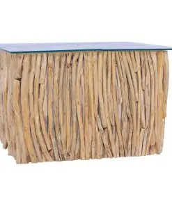 vidaXL Coffee Table with Glass Top 66x66x40 cm Solid Teak Wood