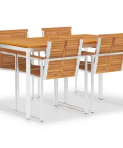 vidaXL 5 Piece Dining Set Solid Acacia Wood and Stainless Steel