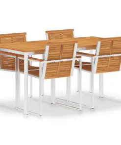 vidaXL 5 Piece Dining Set Solid Acacia Wood and Stainless Steel