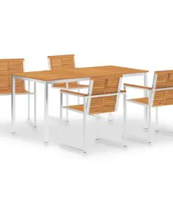 vidaXL 5 Piece Dining Set Solid Acacia Wood and Stainless Steel