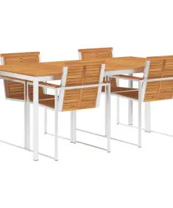 vidaXL 5 Piece Dining Set Solid Acacia Wood and Stainless Steel