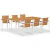 vidaXL 7 Piece Dining Set Solid Acacia Wood and Stainless Steel