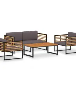 vidaXL 4 Piece Garden Lounge Set Solid Acacia Wood and Steel