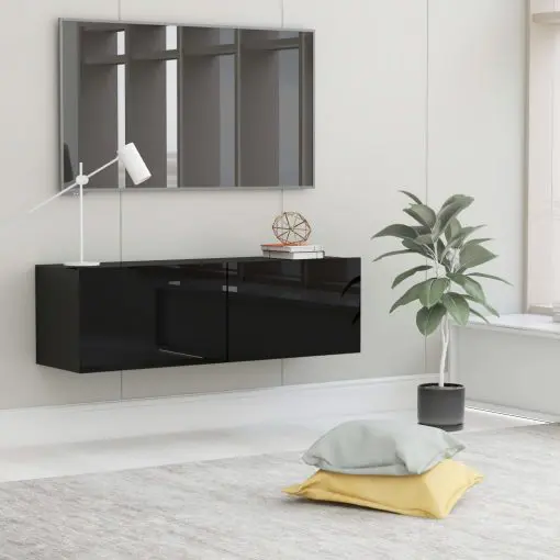 vidaXL TV Cabinet High Gloss Black 100x30x30 cm Chipboard