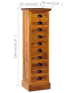 vidaXL 10-Drawer Cabinet 35x30x120 cm Solid Teak Wood