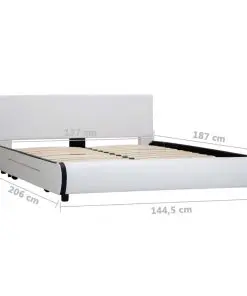 vidaXL Bed Frame with Drawers White Faux Leather 137×187 cm