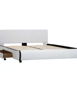 vidaXL Bed Frame with Drawers White Faux Leather 153×203 cm