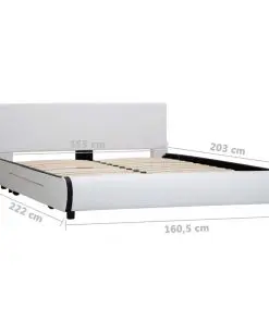 vidaXL Bed Frame with Drawers White Faux Leather 153×203 cm