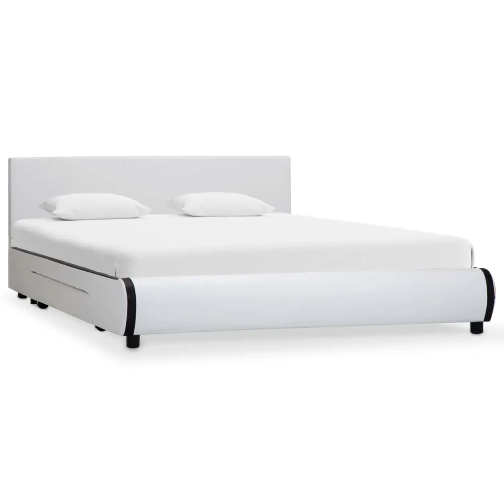 vidaXL Bed Frame with Drawers White Faux Leather 183×203 cm