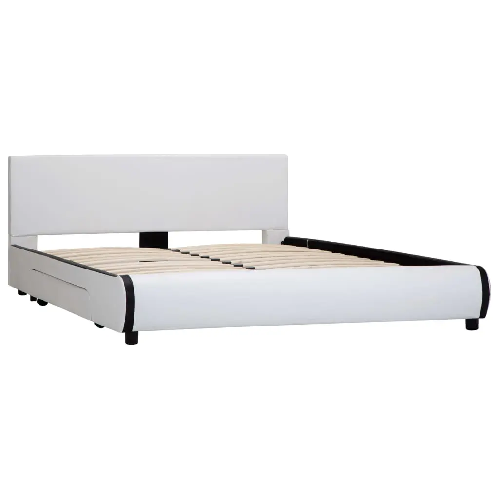 vidaXL Bed Frame with Drawers White Faux Leather 183×203 cm