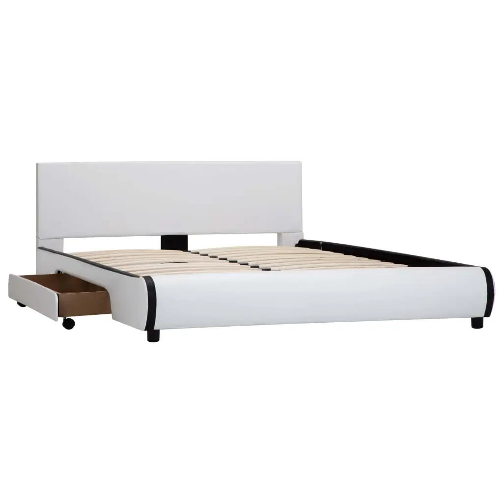 vidaXL Bed Frame with Drawers White Faux Leather 183×203 cm