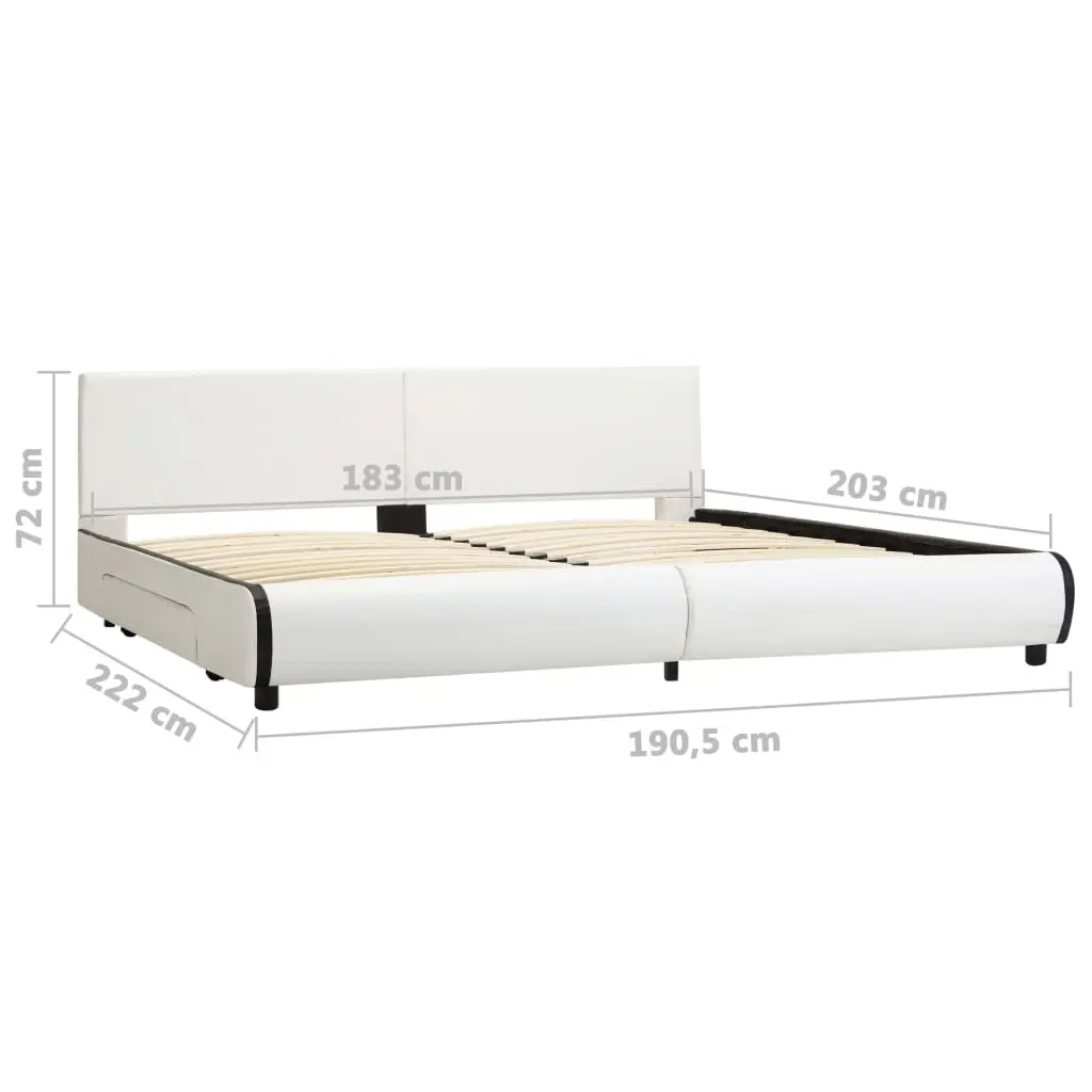 vidaXL Bed Frame with Drawers White Faux Leather 183×203 cm