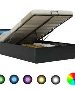 vidaXL Hydraulic Storage Bed Frame Black Faux Leather 137×187 cm