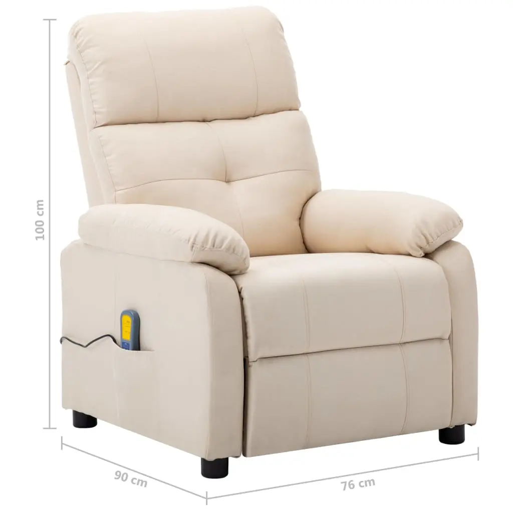 vidaXL Massage Recliner Chair Cream Fabric