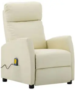 vidaXL Massage Reclining Chair Cream Faux Leather