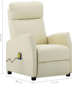 vidaXL Massage Reclining Chair Cream Faux Leather