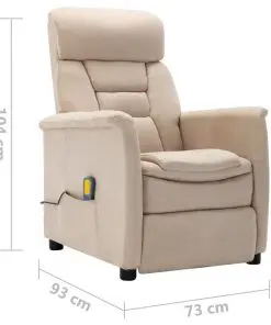 vidaXL Massage Recliner Cream Faux Suede Leather