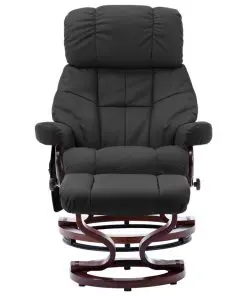 vidaXL Recliner Chair with Footstool Black Faux Leather and Bentwood