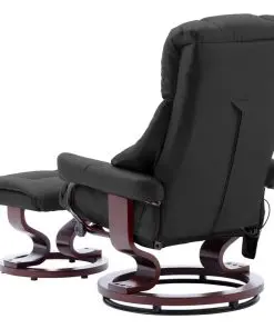 vidaXL Recliner Chair with Footstool Black Faux Leather and Bentwood