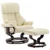 vidaXL Recliner Chair with Footstool Cream Faux Leather and Bentwood
