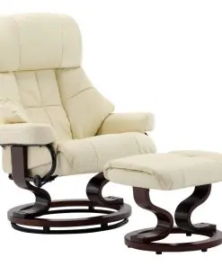 vidaXL Recliner Chair with Footstool Cream Faux Leather and Bentwood vidaXL Recliner Chair with Footstool Cream Faux Leather and Bentwood