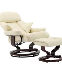 vidaXL Recliner Chair with Footstool Cream Faux Leather and Bentwood