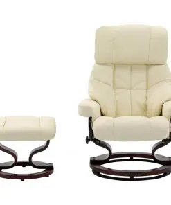 vidaXL Recliner Chair with Footstool Cream Faux Leather and Bentwood