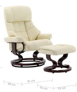 vidaXL Recliner Chair with Footstool Cream Faux Leather and Bentwood