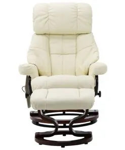 vidaXL Massage Reclining Chair Cream Faux Leather and Bentwood