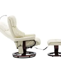 vidaXL Massage Reclining Chair Cream Faux Leather and Bentwood