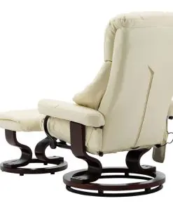 vidaXL Massage Reclining Chair Cream Faux Leather and Bentwood