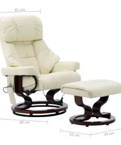 vidaXL Massage Reclining Chair Cream Faux Leather and Bentwood