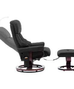 vidaXL Massage Reclining Chair Grey Faux Leather and Bentwood