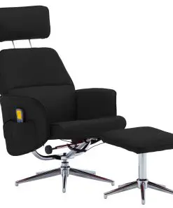 vidaXL Massage Reclining Chair with Footstool Black Faux Leather