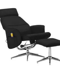 vidaXL Massage Reclining Chair with Footstool Black Faux Leather