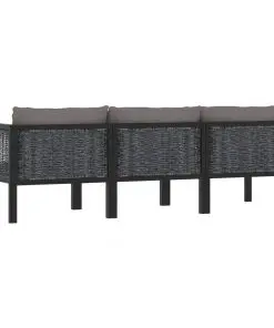 vidaXL 3-Seater Sofa with Cushions Anthracite Poly Rattan